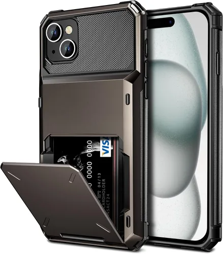 Vista 8 de Vofolen Funda compatible con iPhone 15 con soporte para tarjetas, funda de doble capa de 4 tarjetas, resistente a prueba de golpes, ranura
