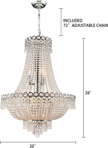 Vista 3 de TFCFL Candelabro de cristal de lujo moderno con 12 luces, acabado dorado, clásico imperio K9, lámpara de techo de cristal, montaje empotrado