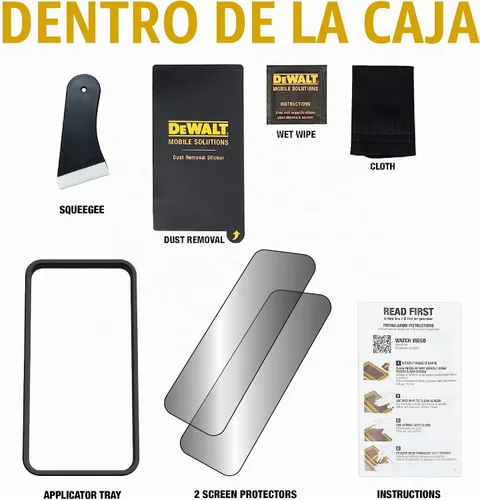 Vista 9 de DEWALT Paquete de 2 protectores de pantalla de privacidad resistentes para iPhone 13 Pro Max/14 Plus, protección de sensor, compatible con isla