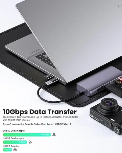 Vista 2 de Fasgear Adaptadores USB a USB C, paquete de 2 unidades de sincronización de datos de 10 Gbps de doble cara y carga rápida de 3 A, convertidor USB