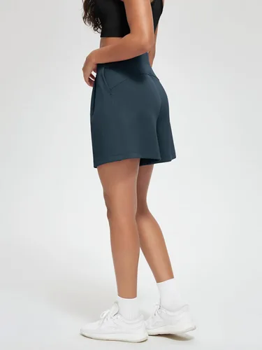 Vista 3 de ODODOS Pantalones cortos de pierna ancha suaves de modal para mujer, cintura alta, casuales, relajados, con bolsillos, entrepierna de 4 a 6 pulgadas