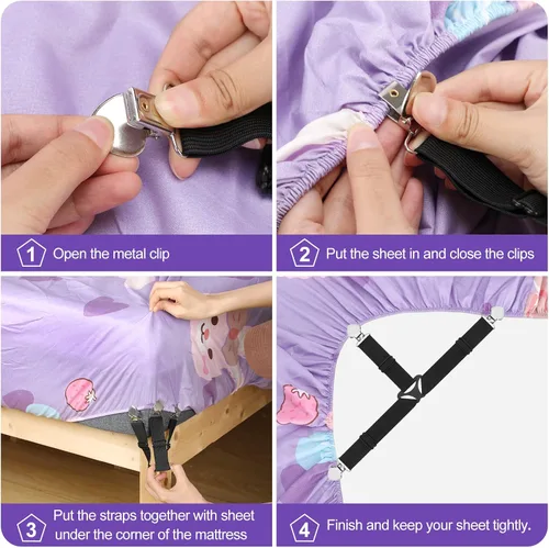 Vista 6 de Sujetadores de sábanas de cama, correas triangulares para colchón, 3 vías, soporte de esquina de cama ajustable para sábanas de cama, fundas