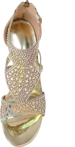 Vista 3 de Zamikoo Sandalias de tacón para mujer, puntera abierta, tacones de diamantes de imitación, tacones de gladiador recortados, tacones de aguja