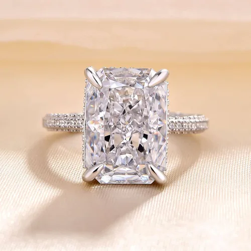 Vista 5 de Anillo de promesa de corte radiante para mujer, anillos de compromiso para ella, anillo de plata chapada en oro blanco de 18 quilates