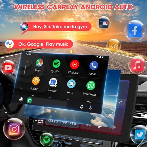 Vista 2 de Single Din 10.1 "CarPlay Stereo: Pantalla táctil automática inalámbrica giratoria de Android Bluetooth Phonelink GPS Navegación WiFi Dual USB AM
