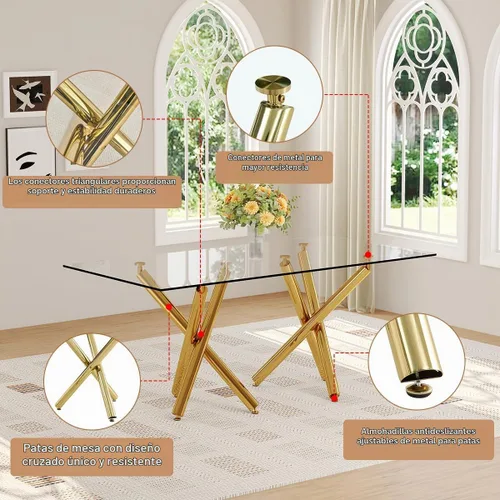 Vista 5 de Ebullient - Mesa de comedor de cristal de 71 pulgadas para 6, mesa