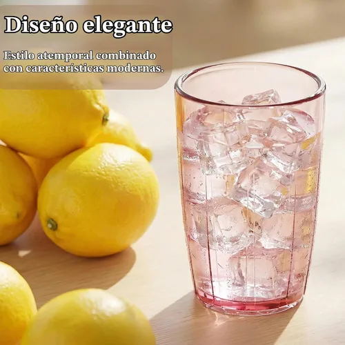 Vista 5 de ZEAYEA Juego de 6 vasos acrílicos para beber, vasos de agua irrompibles de 14 onzas, vasos de plástico reutilizables, vaso apilable para jugo