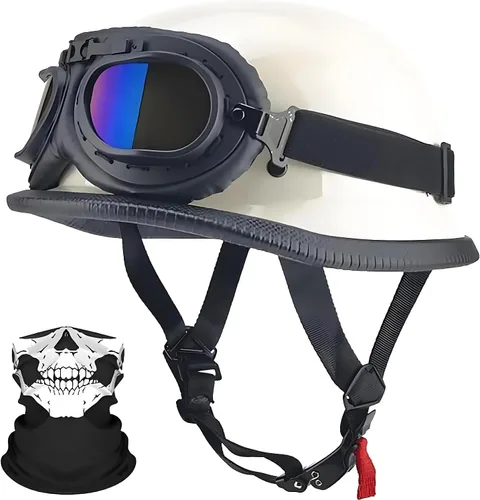 Vista 9 de Casco de motocicleta de estilo alemán, aprobado por DOT, para adultos, hombres y mujeres, casco ligero de media cáscara, para bicicleta de calle