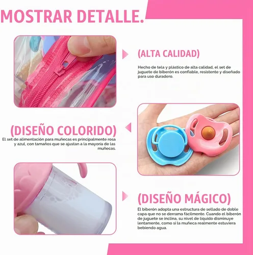 Vista 4 de Juego de 15 botellas mágicas de accesorios para muñecas de bebé, juguete de alimentación con botellas de leche de jugo, kit de alimentación