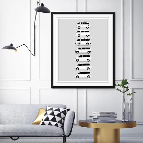 Vista 6 de Custom Car Posters Handmade Poster compatible with Volkswagen VW Transporter Camper Van (Side Profile) Print Art of Westfalia Microbus Kombi Gen