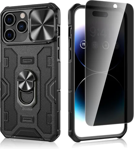Vista 11 de VEGO - Funda para iPhone 14 Pro Max, funda con función atril para iPhone 14 ProMax, color negro Slide Camera Cover