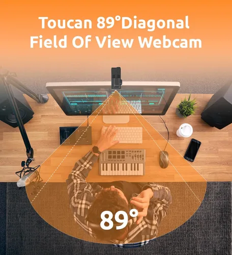 Vista 4 de TOUCAN Cámara web 1080P con micrófono, cámara de transmisión FHD con 1080P/60fps, protección de privacidad Plug and Play, cámara web ultra compacta