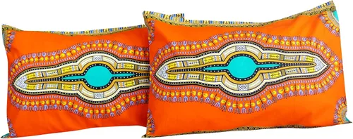 Vista 6 de Fundas de almohada en African Dashiki Art 100% algodón tejido Batik estampados, juego de 2 fundas, negro amarillo