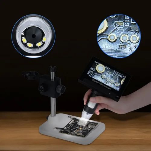 Vista 9 de Hemobllo Microscopio digital con soporte ajustable brillo aumento LED soporta idiomas para reparación y aprendizaje de placas de identificación