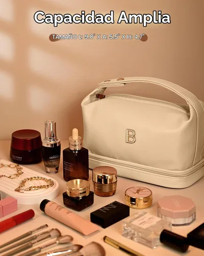 Vista 5 de Bolsa de maquillaje inicial con asa para mujer, doble capa