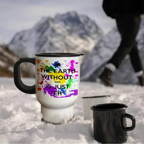 Vista 3 de 3dRose evadane – Funny Quotes – La Tierra sin Arte es sólo EH – Taza de viaje, Blanco