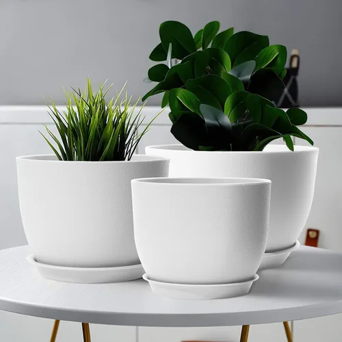 Vista 4 de Macetas de plástico de 12/10/9 pulgadas para plantas de interior Macetas grandes y macetas para decoración del hogar y el jardín