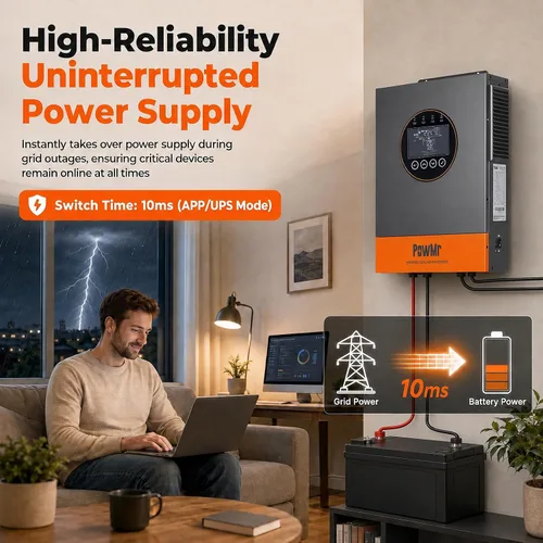 Vista 6 de PowMr Inversor solar híbrido de 4000 W, 24 V CC a 120 V CA, inversor de corriente de onda sinusoidal pura con controlador de carga MPPT de 100 A