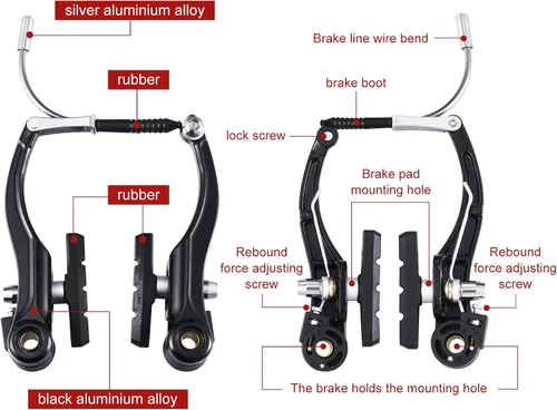 Vista 3 de Juego completo de frenos de bicicleta, negro delantero y trasero bicicleta MTB híbrido freno interior y exterior cables y palanca kit incluye pinzas