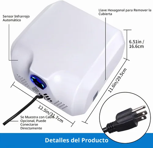 Vista 4 de Goetland El secador de manos comercial del acero inoxidable 1800w automático de alta velocidad embotado pulido Pintura para hornear blanca