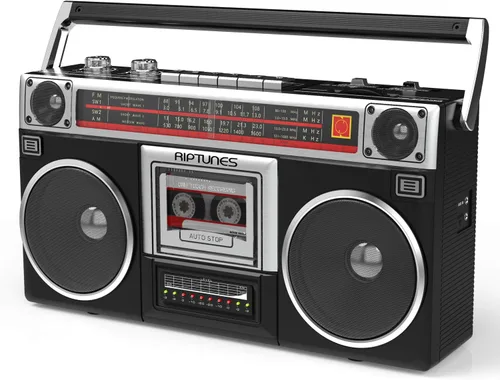 Vista 8 de Riptunes Boombox Radio Reproductor Grabador de Casetes, Radio AM/FM -SW1/SW2, Transmisión Inalámbrica, Ranuras USB/Micro SD, Entrada Aux, Conector