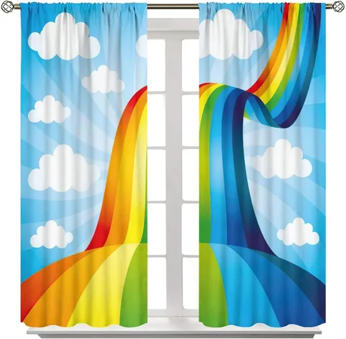 Vista 61 de Cortinas opacas abstractas de arco iris, pintura de color arcoíris con gotas, diseño gráfico creativo con bolsillo para barra, para sala de estar