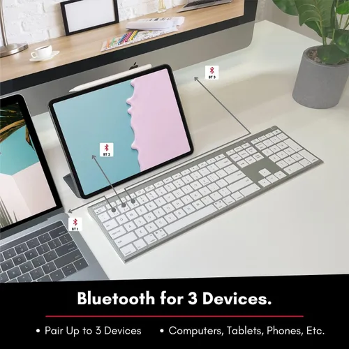 Vista 4 de Macally Teclado Bluetooth inalámbrico para Mac, compatible con Apple Keyboard o MacBook Pro/Air, iMac, multidispositivo, hasta 3 dispositivos