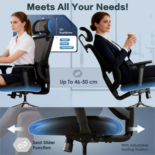 Vista 8 de Silla de oficina ergonómica Silla de computadora grande y alta de malla