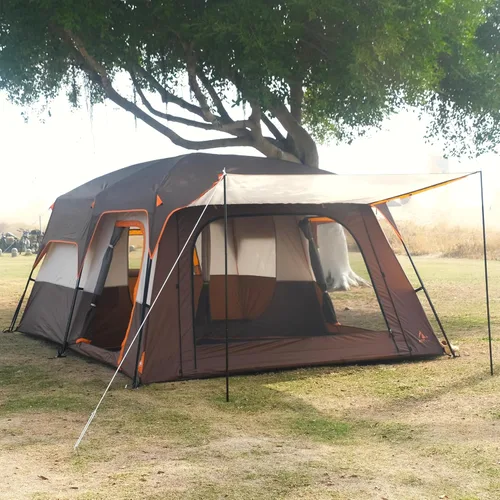 Vista 3 de KTT Extra Large Tent 10-12 Person,Family Cabin Tents,2 Rooms,3 Doors and 3 Windows with Mesh,Straight Wall,Waterproof,Double Layer,Big Tents for