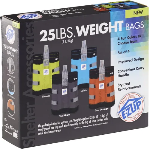 Vista 3 de E-Z UP Juego de 4 bolsas de peso rellenables, soporta hasta 25 libras cada una, gris acero
