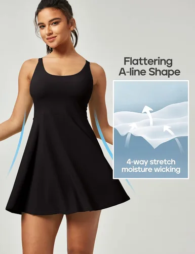 Vista 6 de Heathyoga Vestidos de tenis para mujer, vestido atlético con pantalones cortos debajo, vestido de entrenamiento con bolsillos, trajes de golf