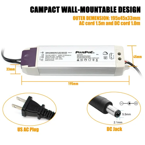 Vista 4 de PLUSPOE Tira de luz LED de 50 W regulable (4.15 A), magnética, transformador de 110 V CA a 12 V CC, fuente de alimentación de bajo voltaje