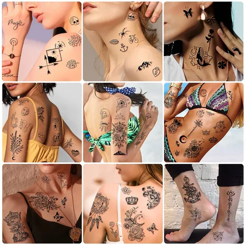 Vista 5 de Yazhiji 49 hojas de flores grandes Butterfies corona, tatuajes temporales impermeables para mujeres y niñas, tatuajes falsos para niños o adultos