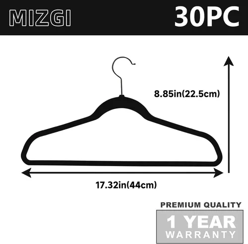 Vista 7 de MIZGI Paquete de 30 Perchas de Terciopelo Totalmente Negras, Fieltro Flocado Premium Antideslizante para Ropa, Perchas Negras Resistentes