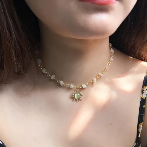 Vista 5 de Collar de piedras preciosas coloridas con cuentas para mujer, cristal curativo natural y piedra bohemia, gargantilla de verano, linda gargantilla