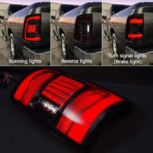 Vista 3 de Kingory Luz trasera LED completa para Dodge 2009-2018 Ram 1500, conjunto de luces traseras de repuesto, carcasa negra