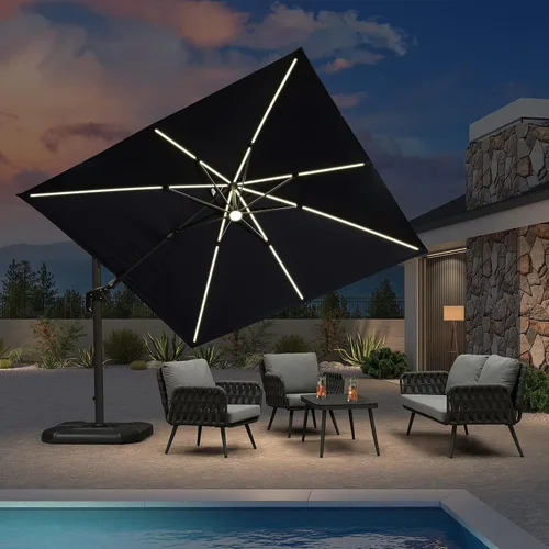 Vista 104 de PURPLE LEAF Sombrilla de patio de 8 pies para exteriores, sombrilla voladiza cuadrada de aluminio con rotación de 360 grados para jardín, terraza