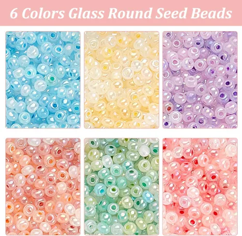 Vista 2 de PH PandaHall 1800 piezas Cuentas de semillas de fantasía nubladas de 6 colores 3mm Cuentas de vidrio cremoso Cuentas redondas para la cintura