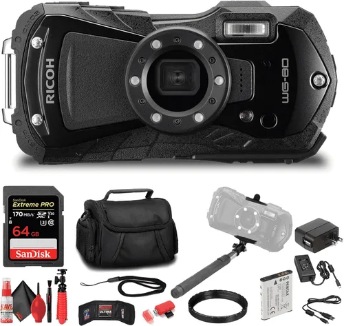 Vista 8 de Ricoh WG-80 - Cámara digital resistente e impermeable (negro) a prueba de golpes, diseño compacto a prueba de congelación, luces macro LED de video