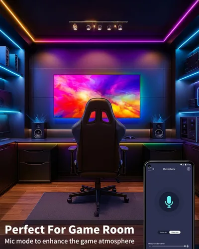 Vista 5 de Tiras de Luces LED Inteligentes de 50 Pies para Dormitorio, Control por Aplicación, Iluminación para Dormitorio, Decoración de Habitación