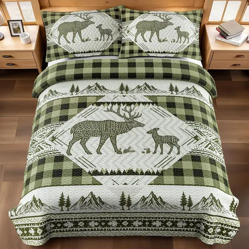 Vista 23 de Juego de 3 piezas de colcha tamaño King para cabaña, reversible, navideño, rústico, de microfibra, suave, ligera, de granja, con 2 fundas de 2-Oso