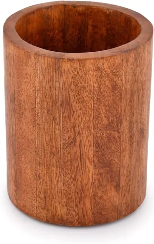 Vista 2 de Soporte para utensilios de cocina de madera de mango natural para encimera, cucharas, herramientas de cocina, etc. (5 x 5 x 6 pulgadas)