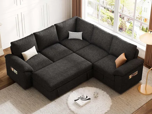 Vista 9 de Sofá modular modular de 85 pulgadas con cama extraíble, sofá cama Negro