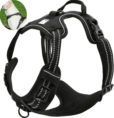 Vista 9 de OLizee® Arnés sin tirones para perro, aventura al aire libre, marcas reflectantes, chaleco para mascotas con asa, arnés protector ajustable