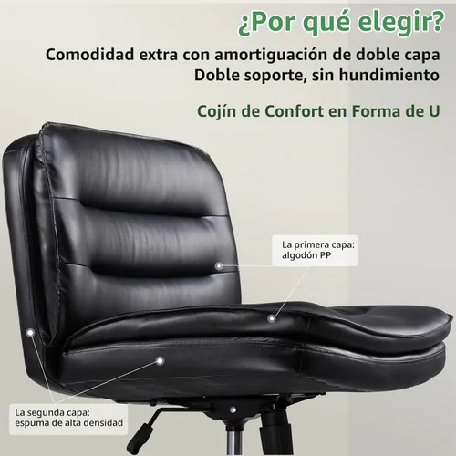 Vista 3 de GTPLAYER Silla de oficina con patas cruzadas con ruedas, silla de escritorio extra ancha sin brazos cómoda para el hogar y dormitorio, cojín de 2