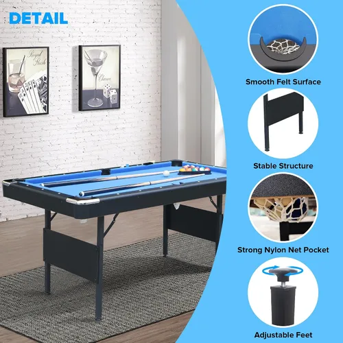 Vista 3 de Ditkoko Mesa de billar, mesa de billar plegable de 64 pulgadas con bolas, tacos, tiza, cepillo y triángulo, juego de mesa de billar para sala