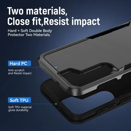 Vista 4 de Funda para Samsung Galaxy S23 con protector de pantalla HD, doble capa de grado militar probada contra caídas, resistente, a prueba de golpes, Negro