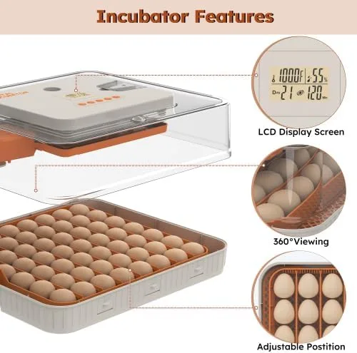 Vista 2 de Incubadora de 56 huevos con giro automático de huevos y control de humedad, visualización de 360°, incubadora de pollo para incubar huevos de pato