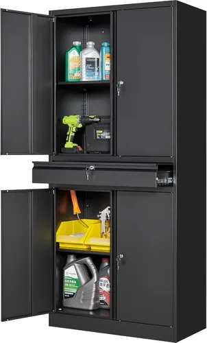 Vista 30 de SISESOL Gabinete de almacenamiento de metal ancho y profundo con ruedas, gabinete de almacenamiento de garaje alto rodante con cerradura, gabinetes