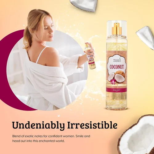 Vista 4 de Lujosa bruma corporal de coco con fragancia fina, regalos perfumados de lujo cálidos y acogedores para mujeres, botella de spray de bruma fina de 8